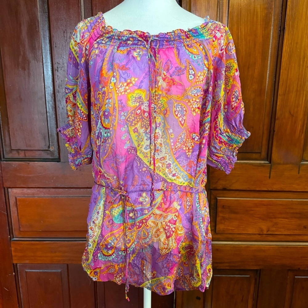 Lauren Ralph Lauren Silk Paisley Sheer Top Size L